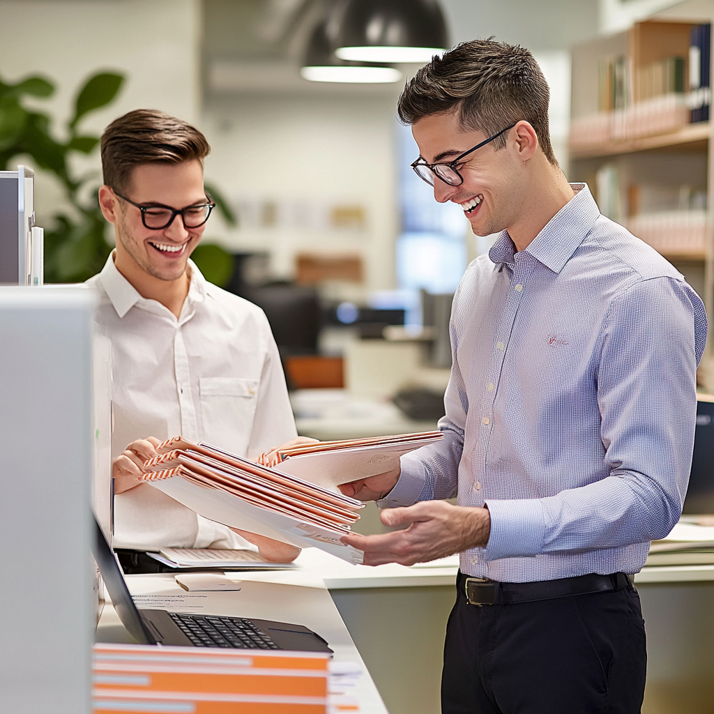 A Happy Bookkeeper Mentoring New Hire in Office