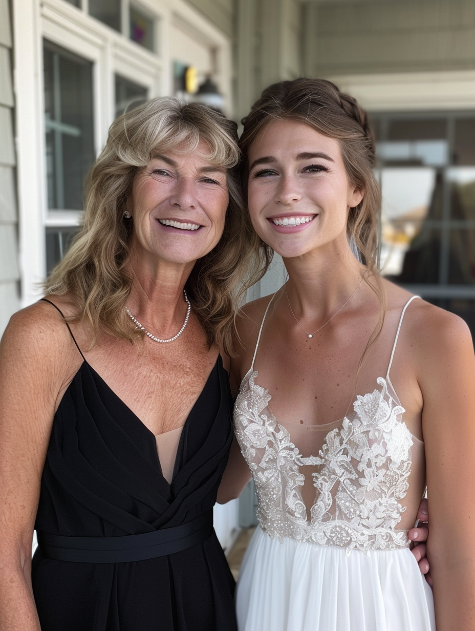 A Happy Bride And Her Mom On Wedding Day