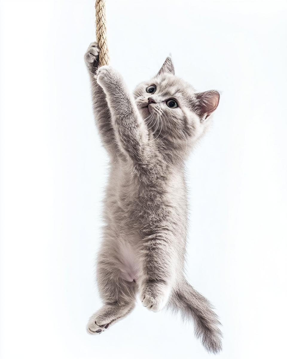 A Happy British Shorthair Cat Playing Joyfully.