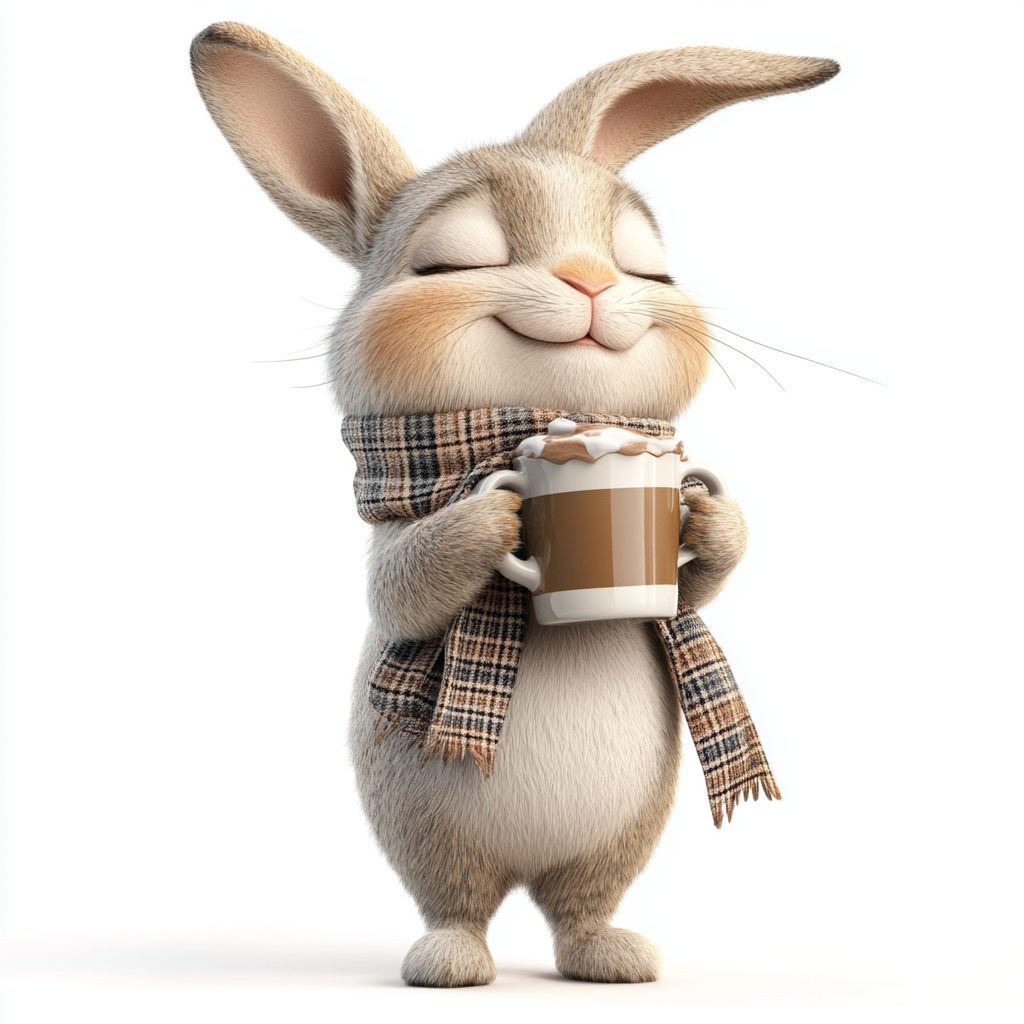 A Happy Bunny Drinking Hot Chocolate