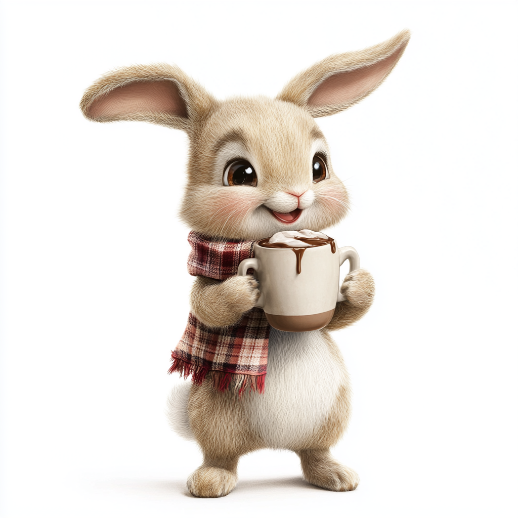 A Happy Bunny with Big Hot Chocolate Mug