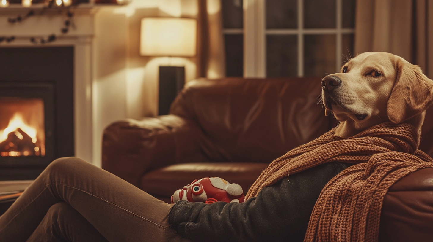 A Happy Dog and Owner in Cozy Living Room