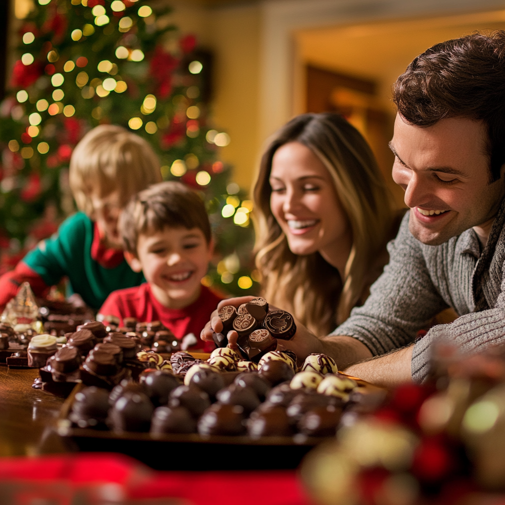 A Happy Family Celebrating Black Friday with Chocolates