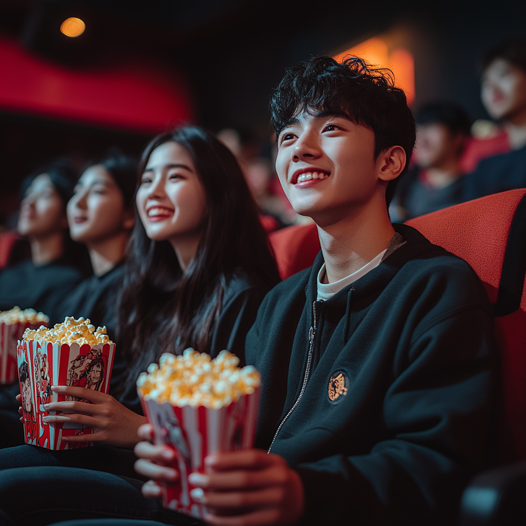 A Happy Group Watching Movie in Cinema