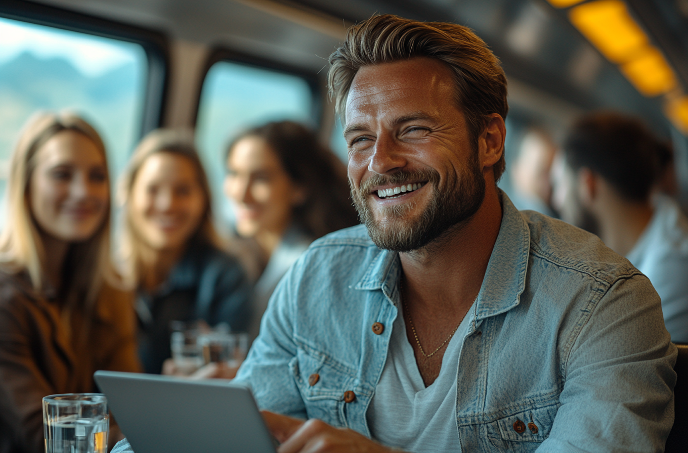 A Happy Man Laughing with Office Workers