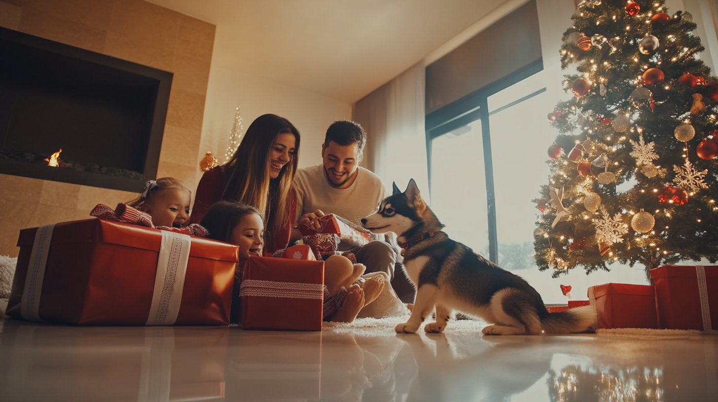 A Happy Mexican Family Opening Christmas Gifts