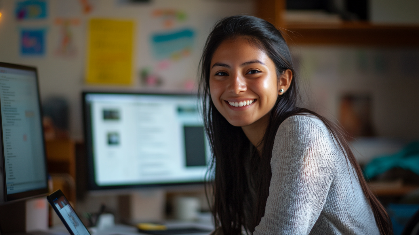 A Happy Mexican Woman Working in Office Space