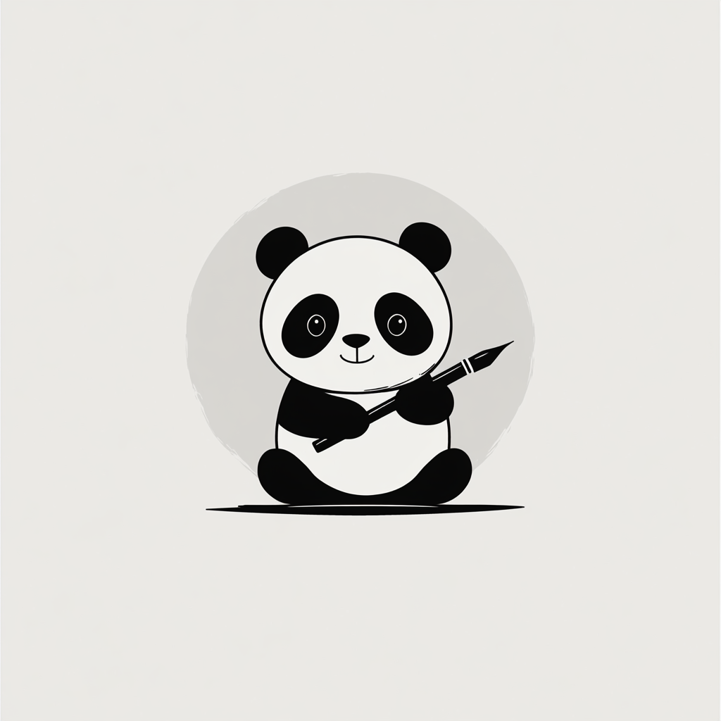 A Happy Panda Holding Ink Pen Logo