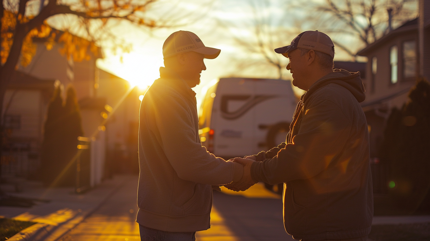 A Happy Worker Shakes Hands with Customer