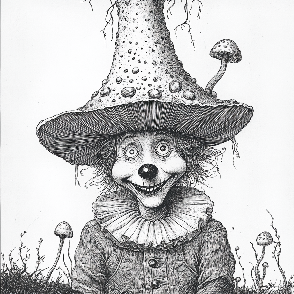 A Haunting Clown in Enchanted Mushroom Forest