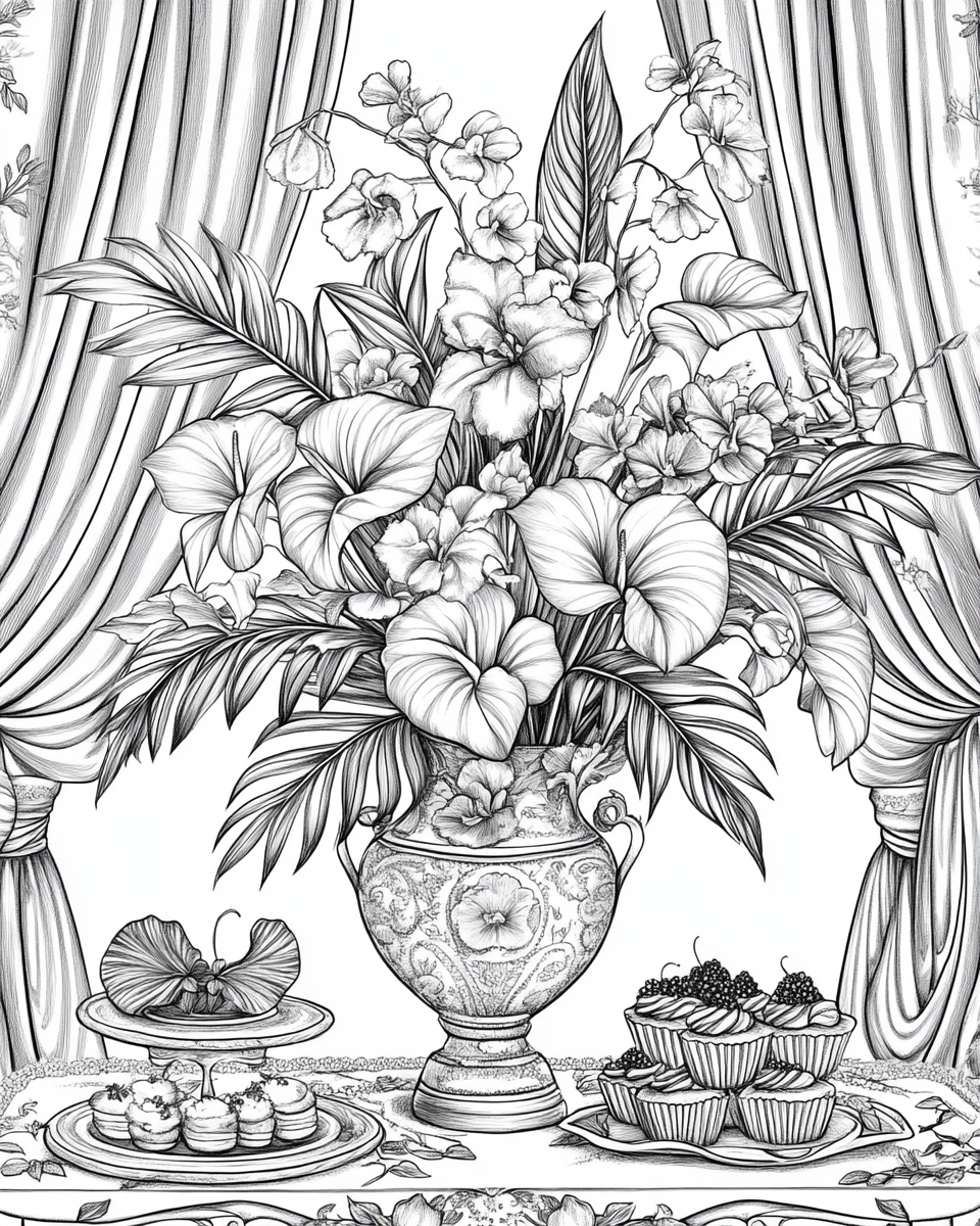 A Hawaiian Flower Arrangement for Coloring Book