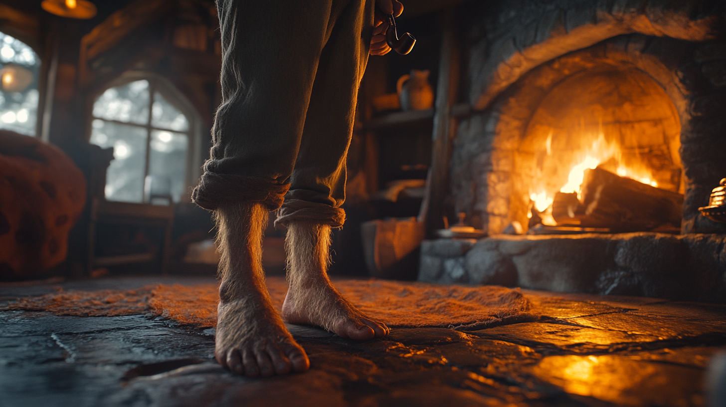 A Hobbit at Home: Bilbo by Fireplace