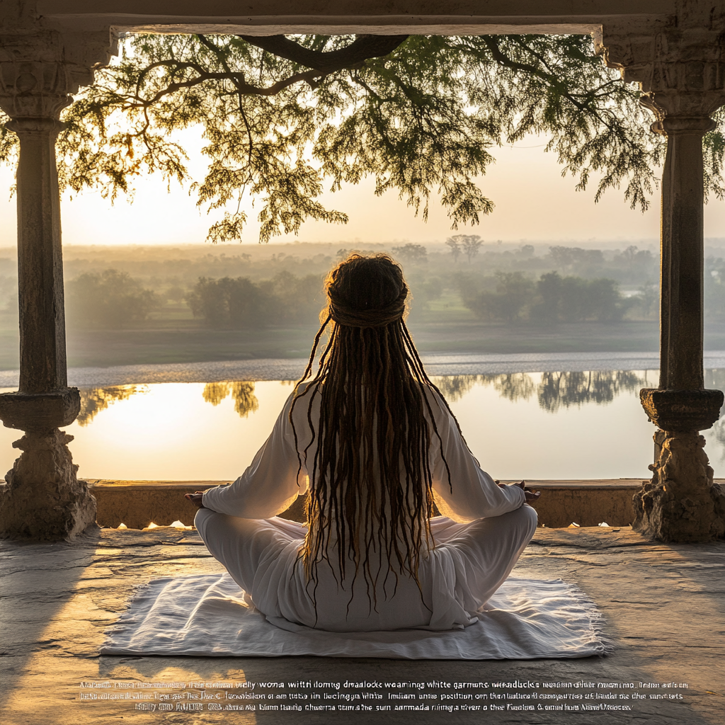 A Holy Woman Meditating at Indian Ashram