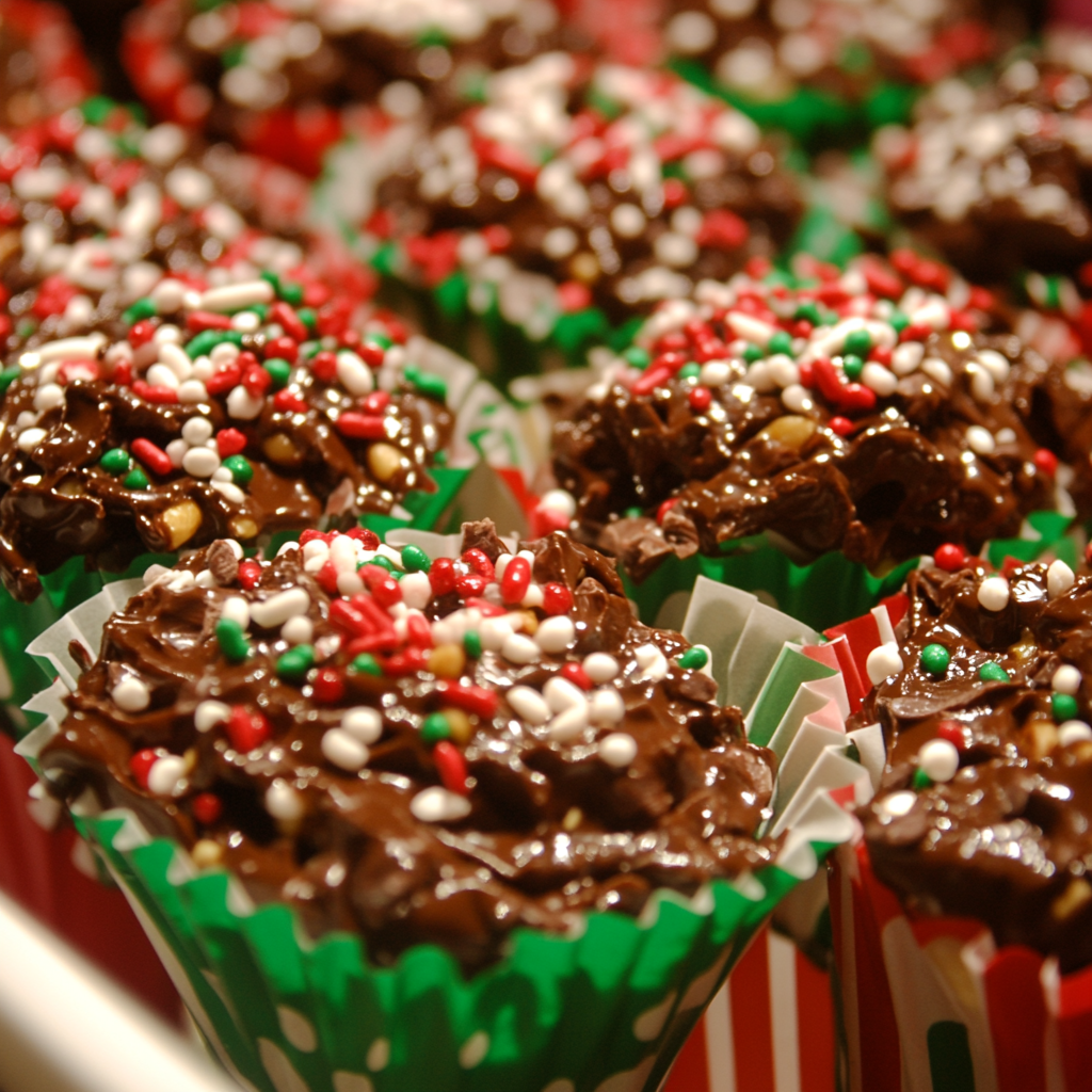 A Homemade Festive Chocolate Peanut Cluster Display