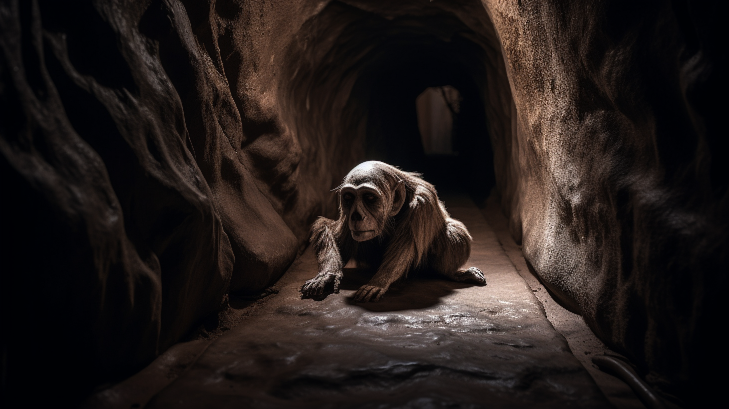 A Human-Monkey Creature's Lifeless Body in Tunnel