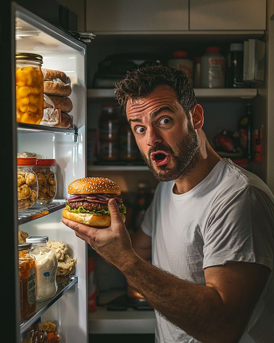 A Hungry Man Grabbing Mayonnaise From Fridge