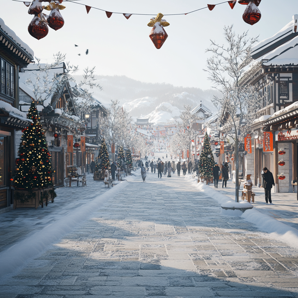 A Hyper Realistic Winter Town With Christmas Celebrations