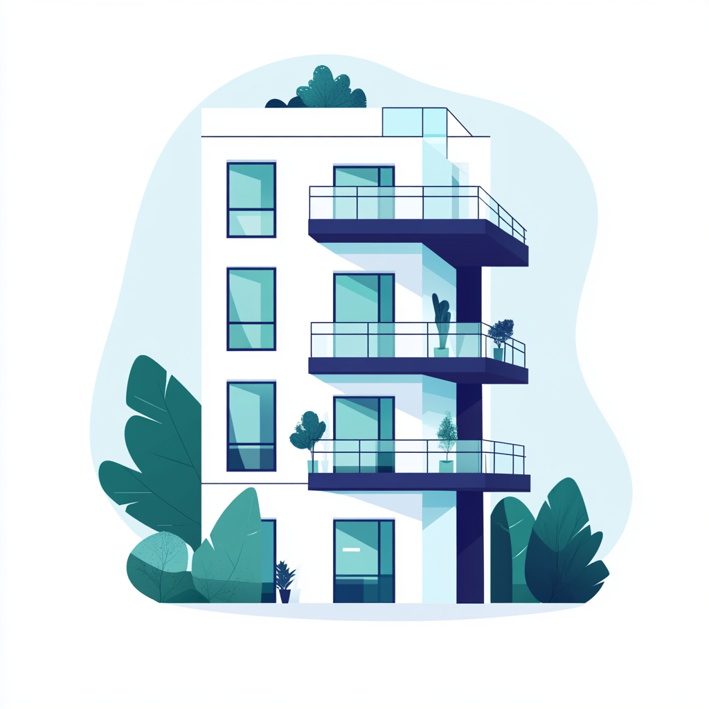 A Flat Illustration of an Apartment Building in Blue-Green