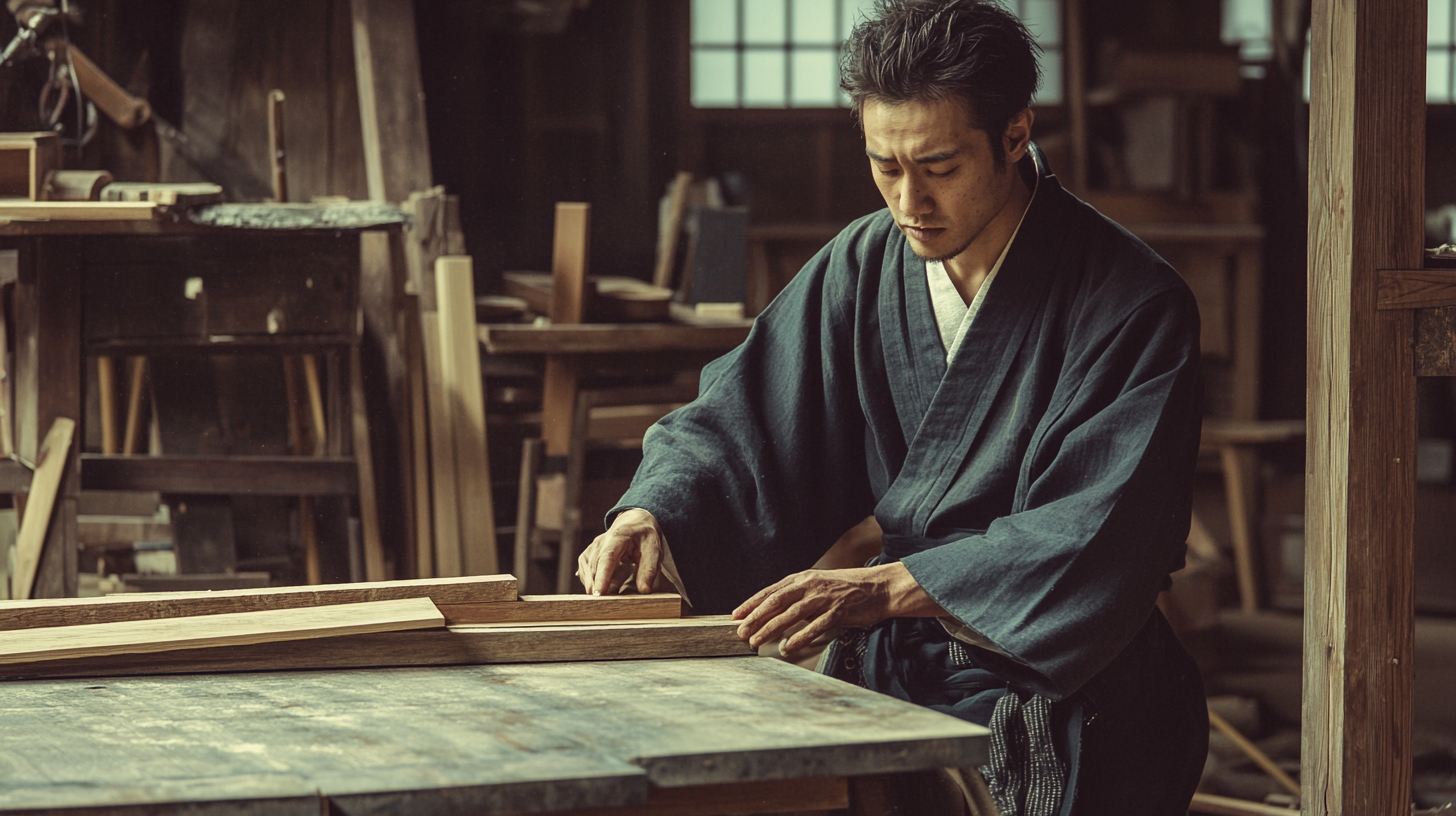 A Japanese Carpenter in 19th Century Workshop