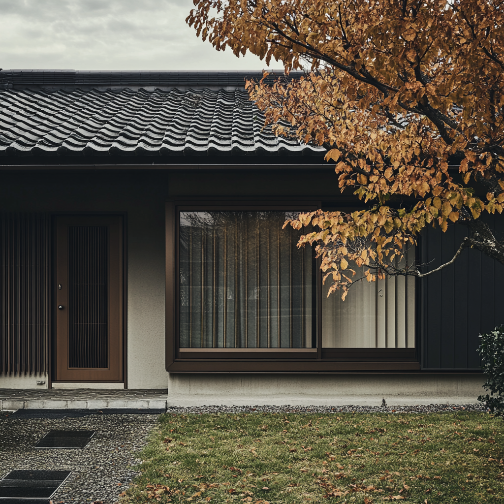 A Japanese Family House on a Autumn Day.