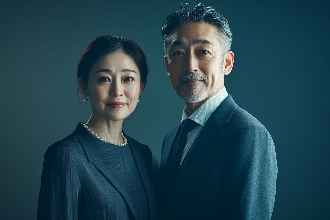 A Japanese couple in elegant modern clothing