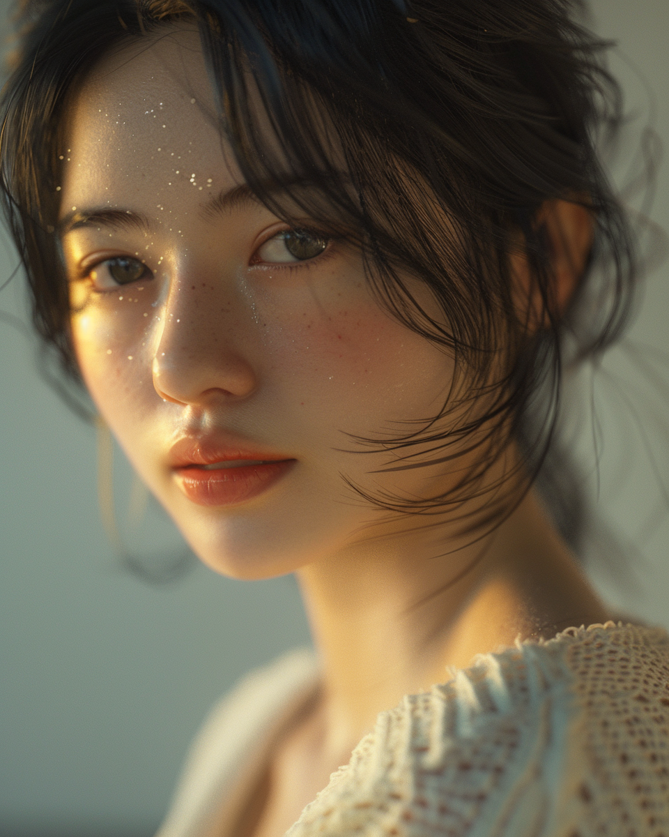 A Japanese girl in a white cardigan portrait.