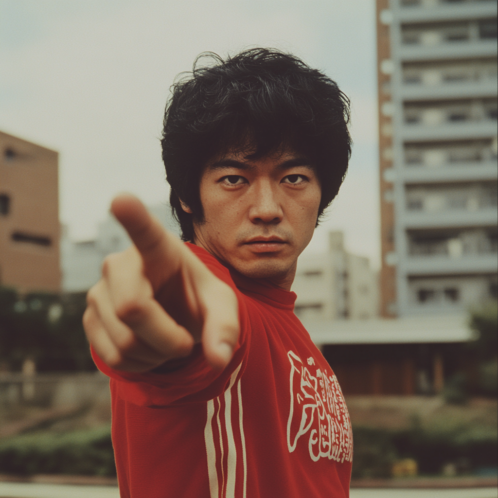 A Japanese man with black permed hair.