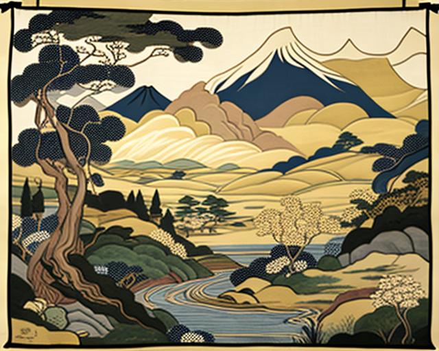 A Japanese tapestry illustrating vibrant landscape beauty