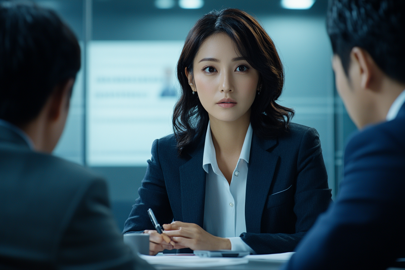 A Japanese woman discussing loan with bank employee