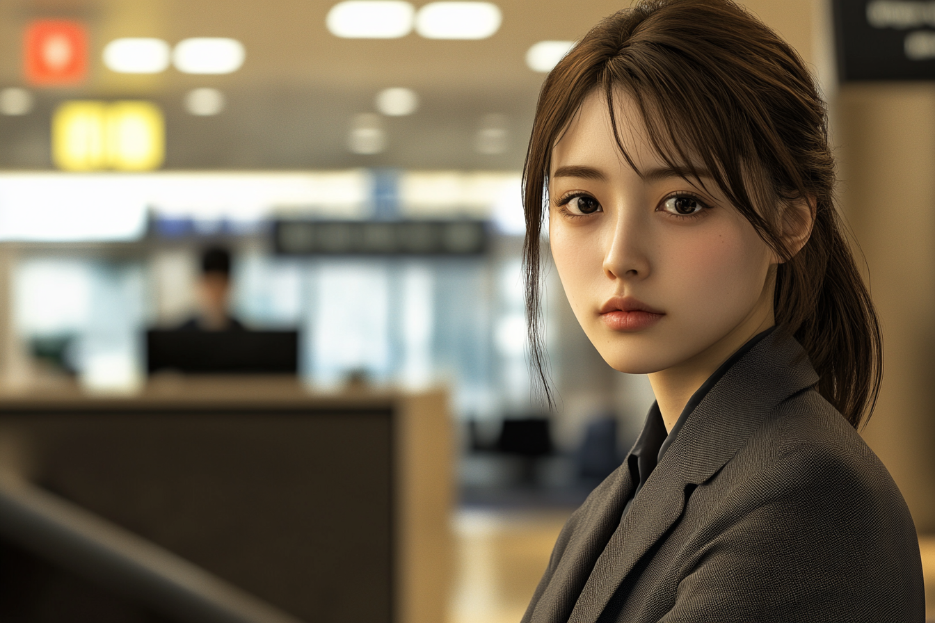 A Japanese woman in a bank office