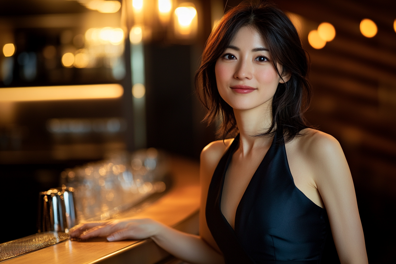 A Japanese woman in a classy bar