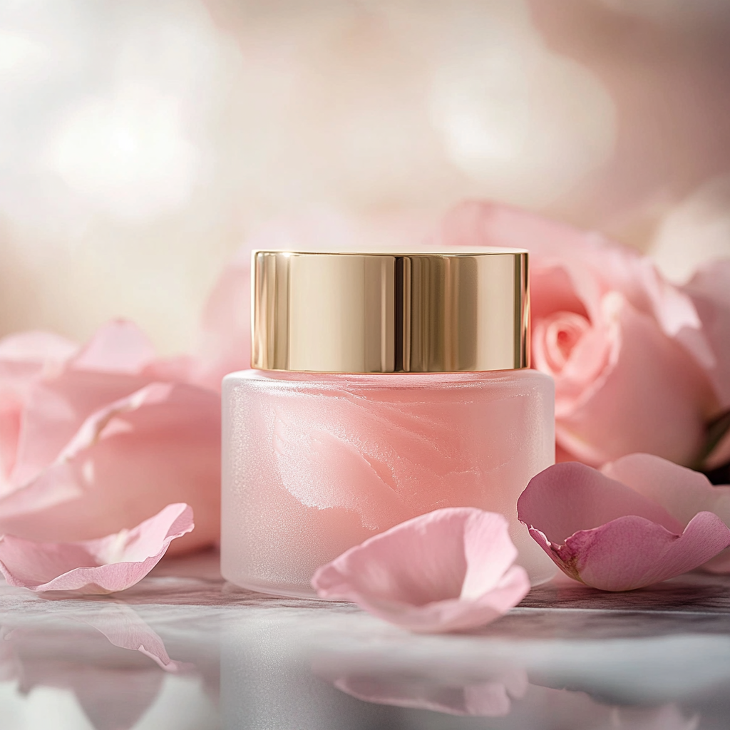 A Jar of Rose-Infused Cream on Marble