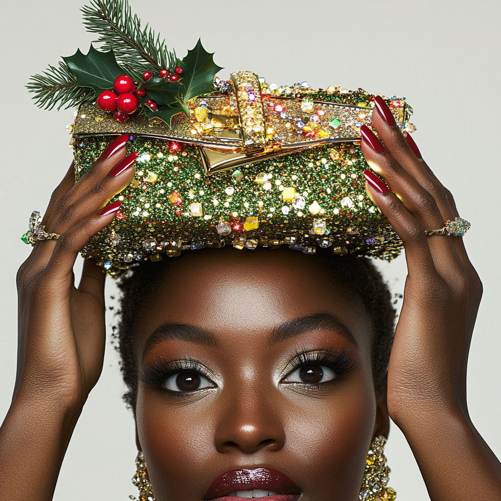 A Joyful Black Woman Wearing Festive Accessories