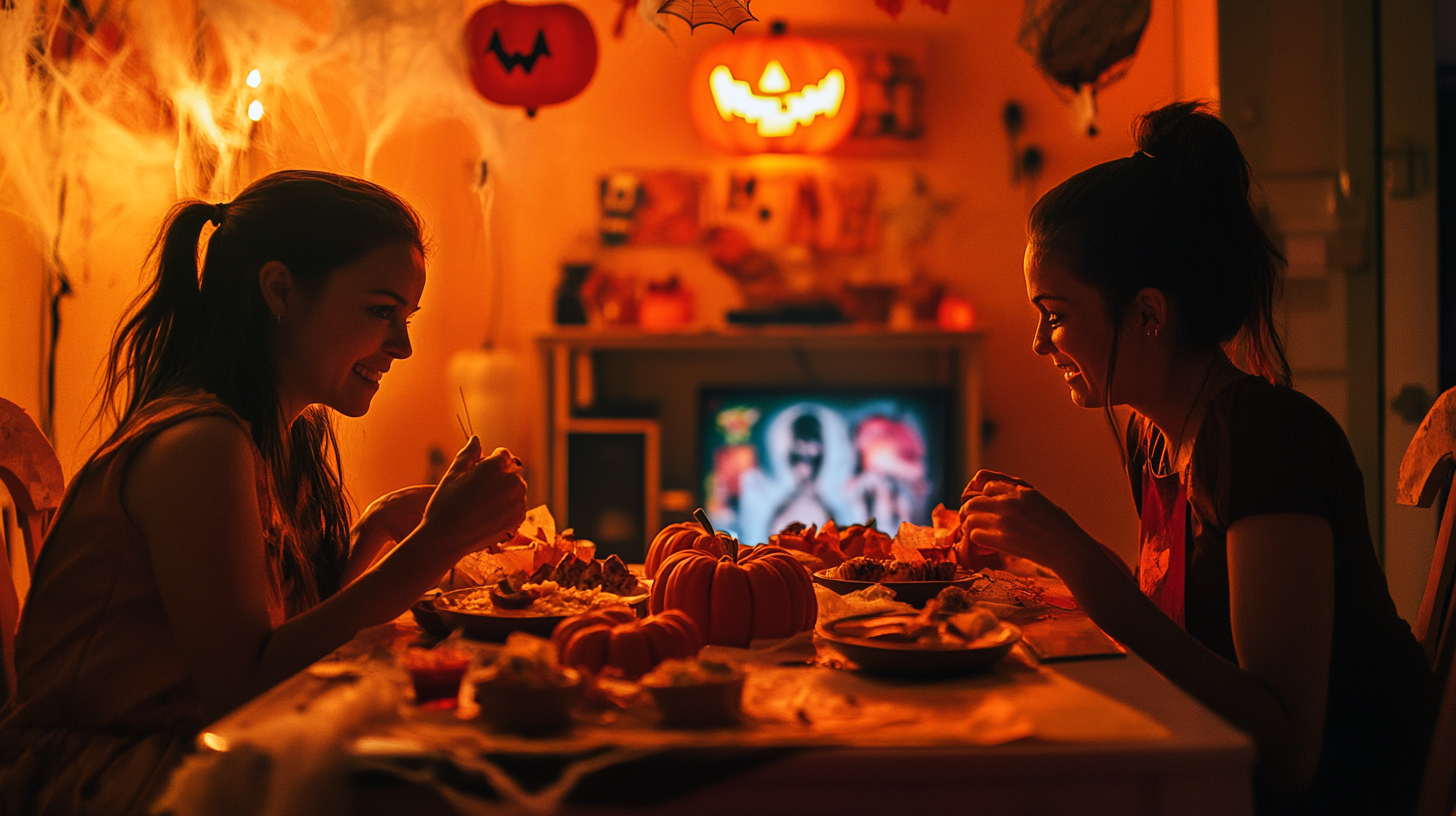 A Joyful Halloween Evening with Mom and Daughter