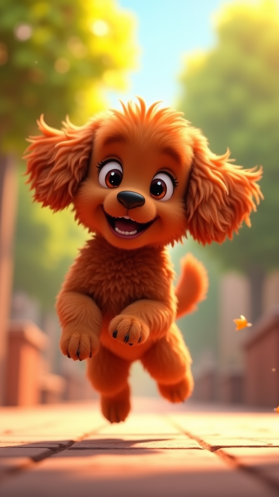 A Joyful Red Cavapoo in Animated Park