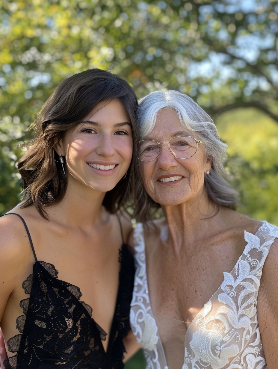 A Joyful Wedding Day: Mom and Daughter Outside