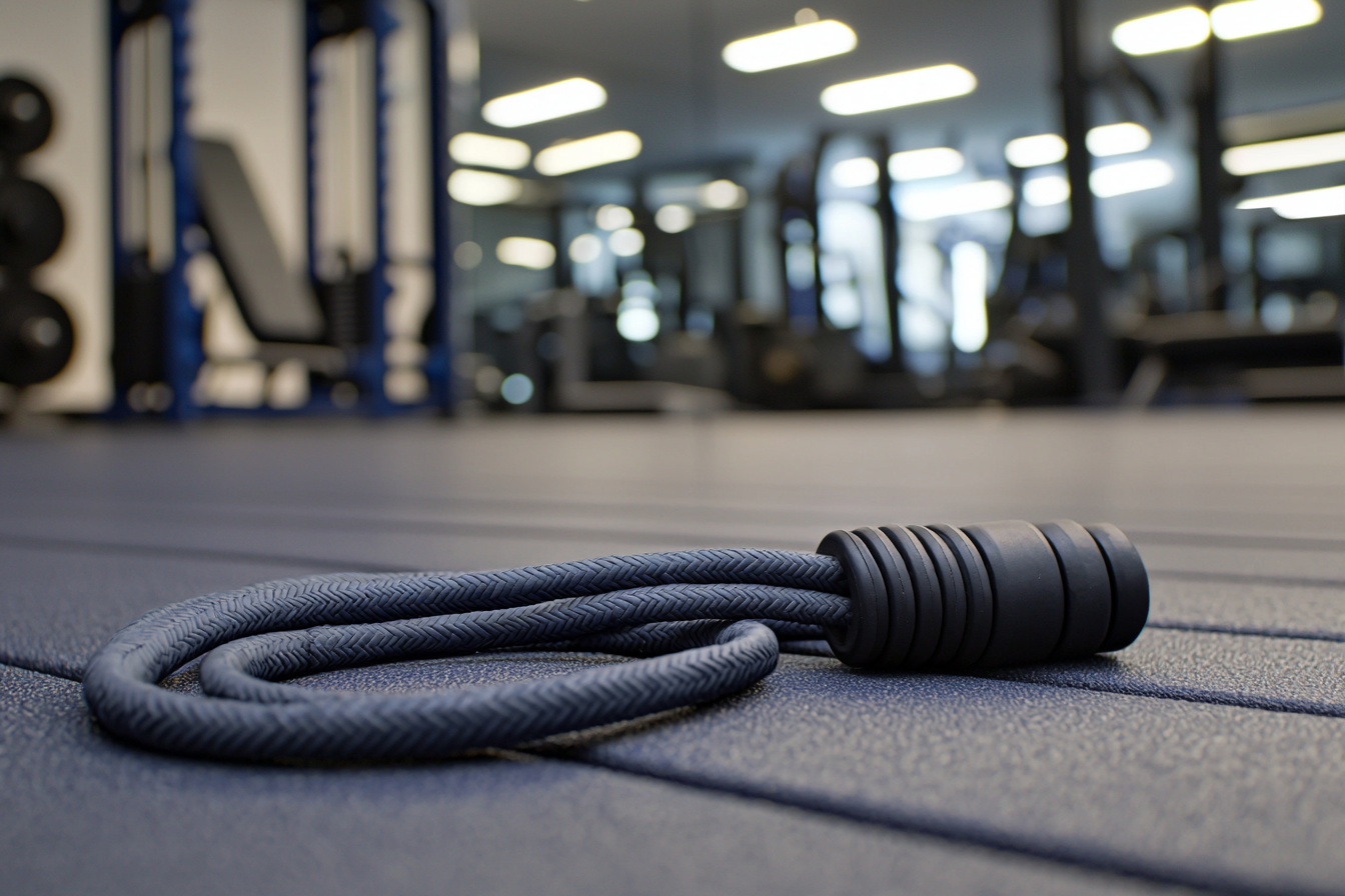 A Jump Rope Ready for Workout on Gym Floor