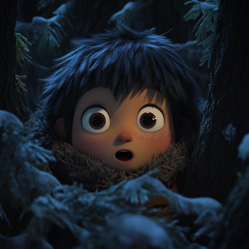 A Kazakh boy running in a Japanese animation forest.