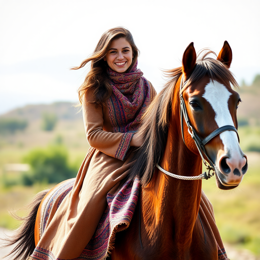 A Kind Iranian Girl Riding Fit Horse Joyfully