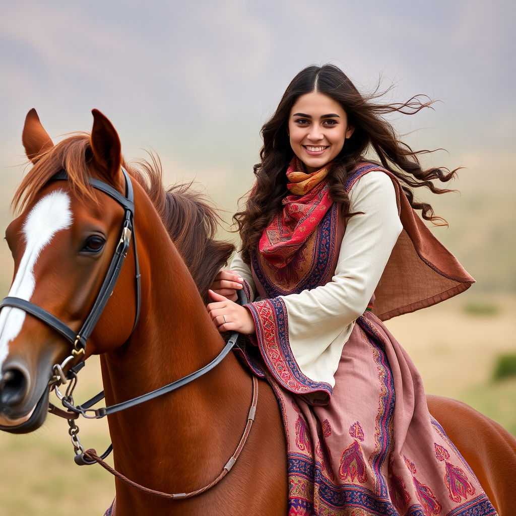 A Kind Iranian Girl Riding a Strong Horse