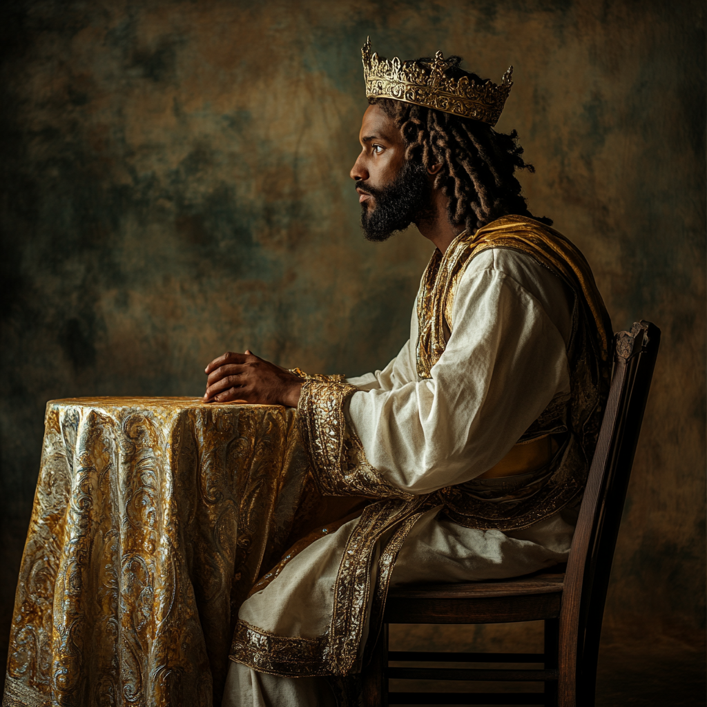 A Kingly Jesus Waits Alone at Dining Table.