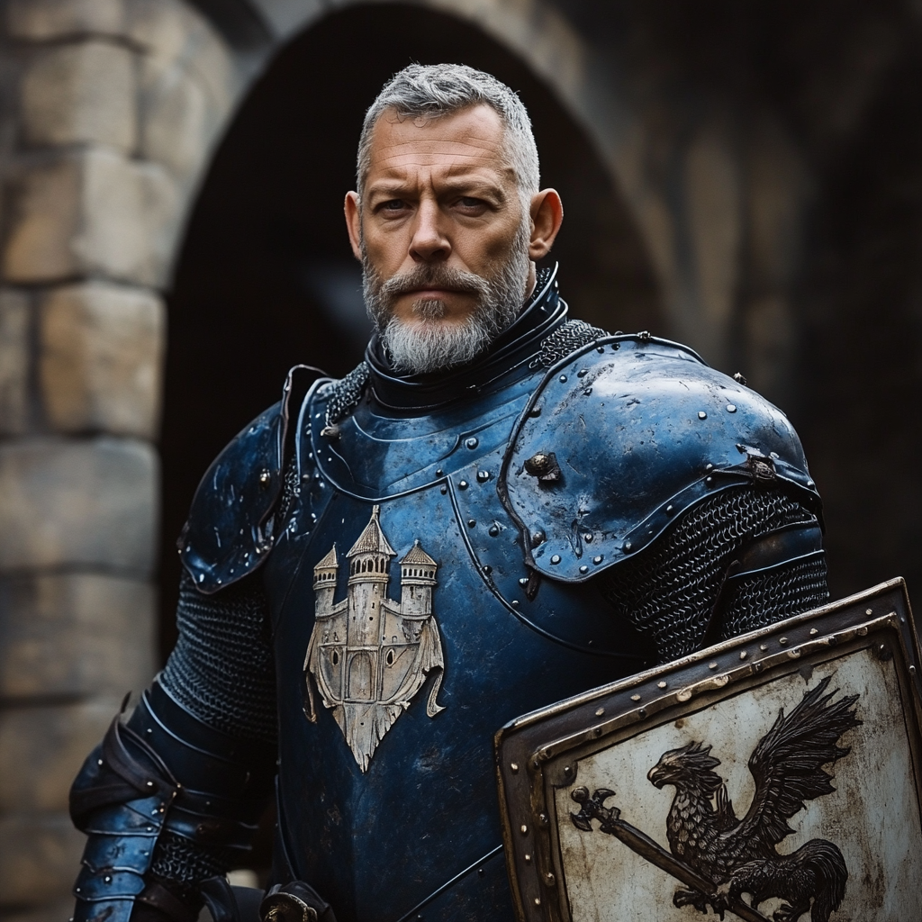 A Knight in Blue Armor with Shield