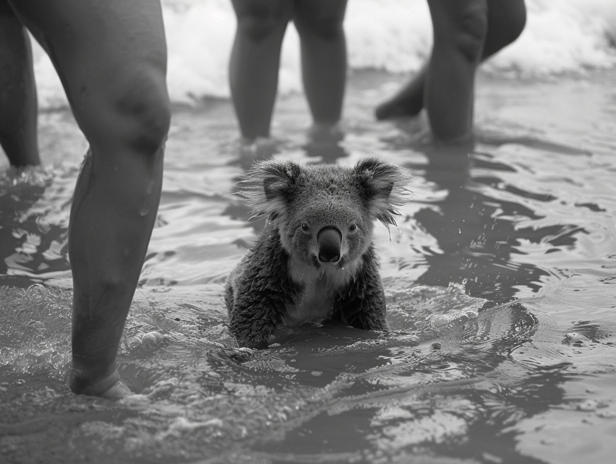 A Koala in Shallow Waters at Bondi Beach