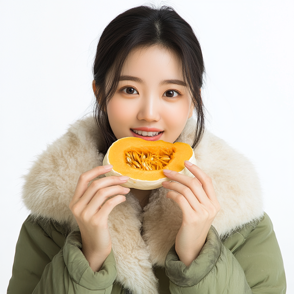 A Korean Woman Eating Autumn Squash Breakfast