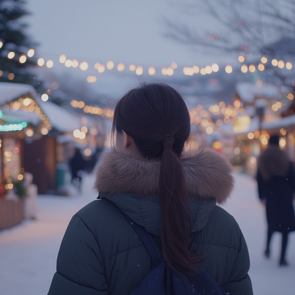 A Korean woman enjoying a festive winter night