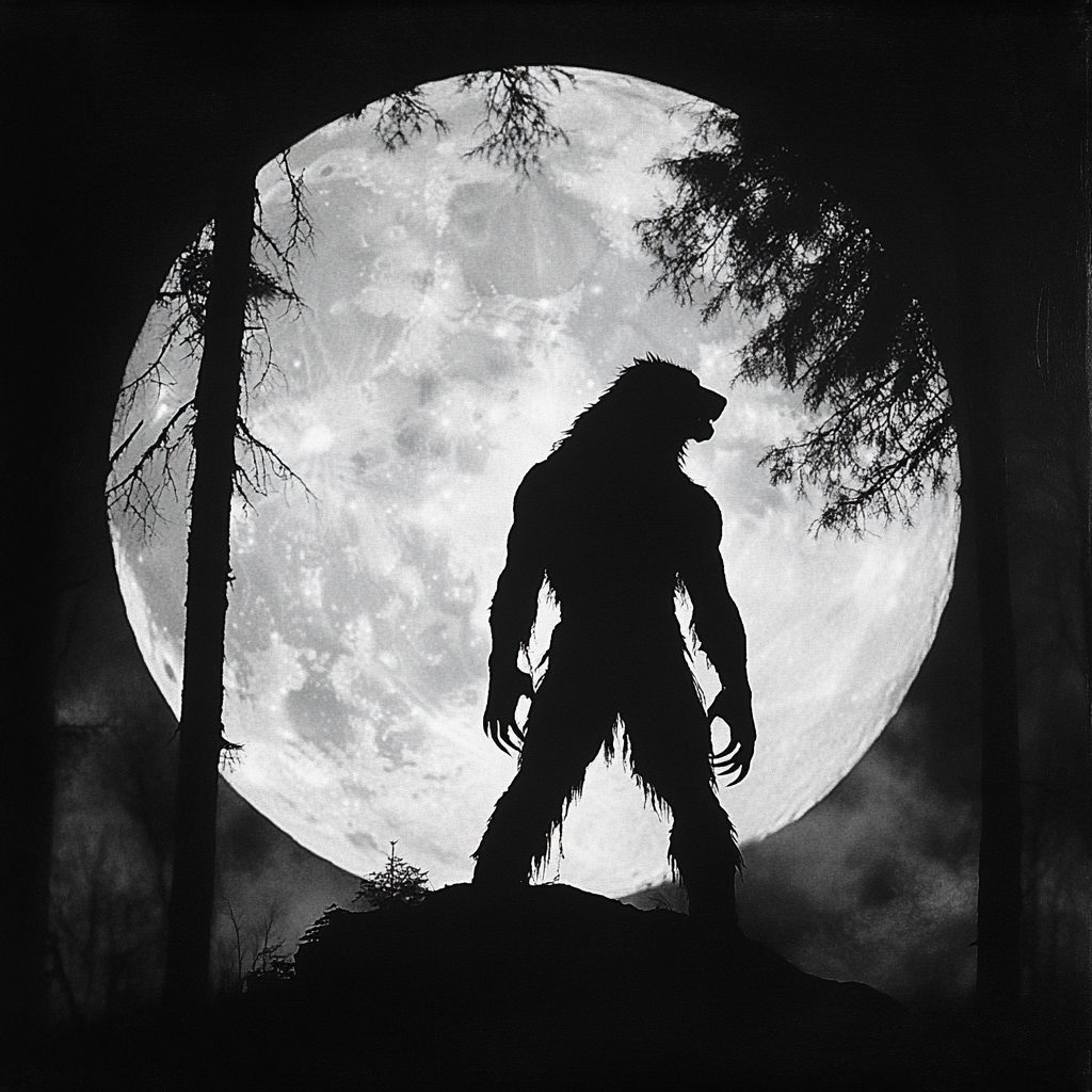 A Large, Wolf-Like Creature Howling at Moon