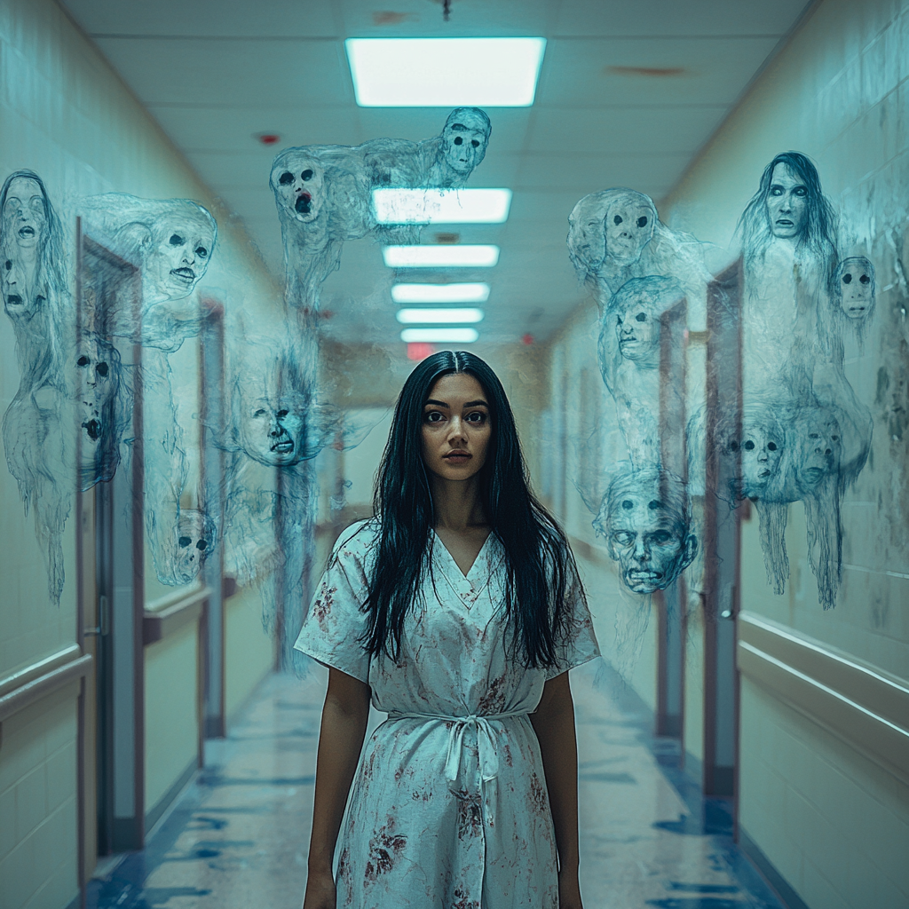 A Latina girl in a hospital hallway