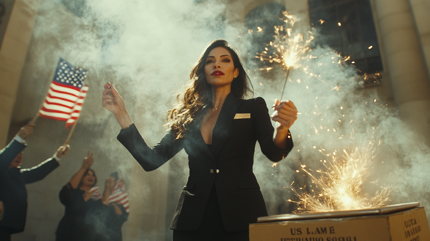 A Latina magician with magic wand at court hall