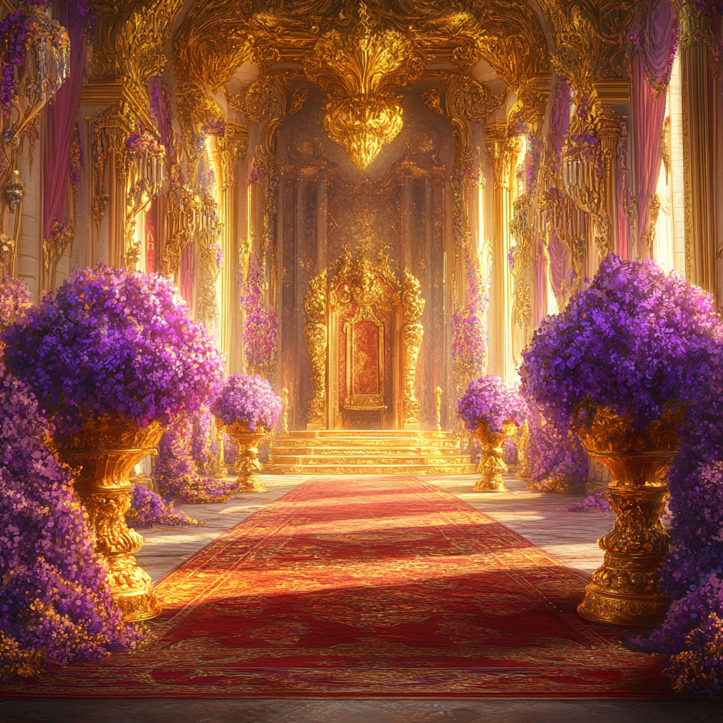 A Lavish, Empty Throne Room in Ghibli Artstyle