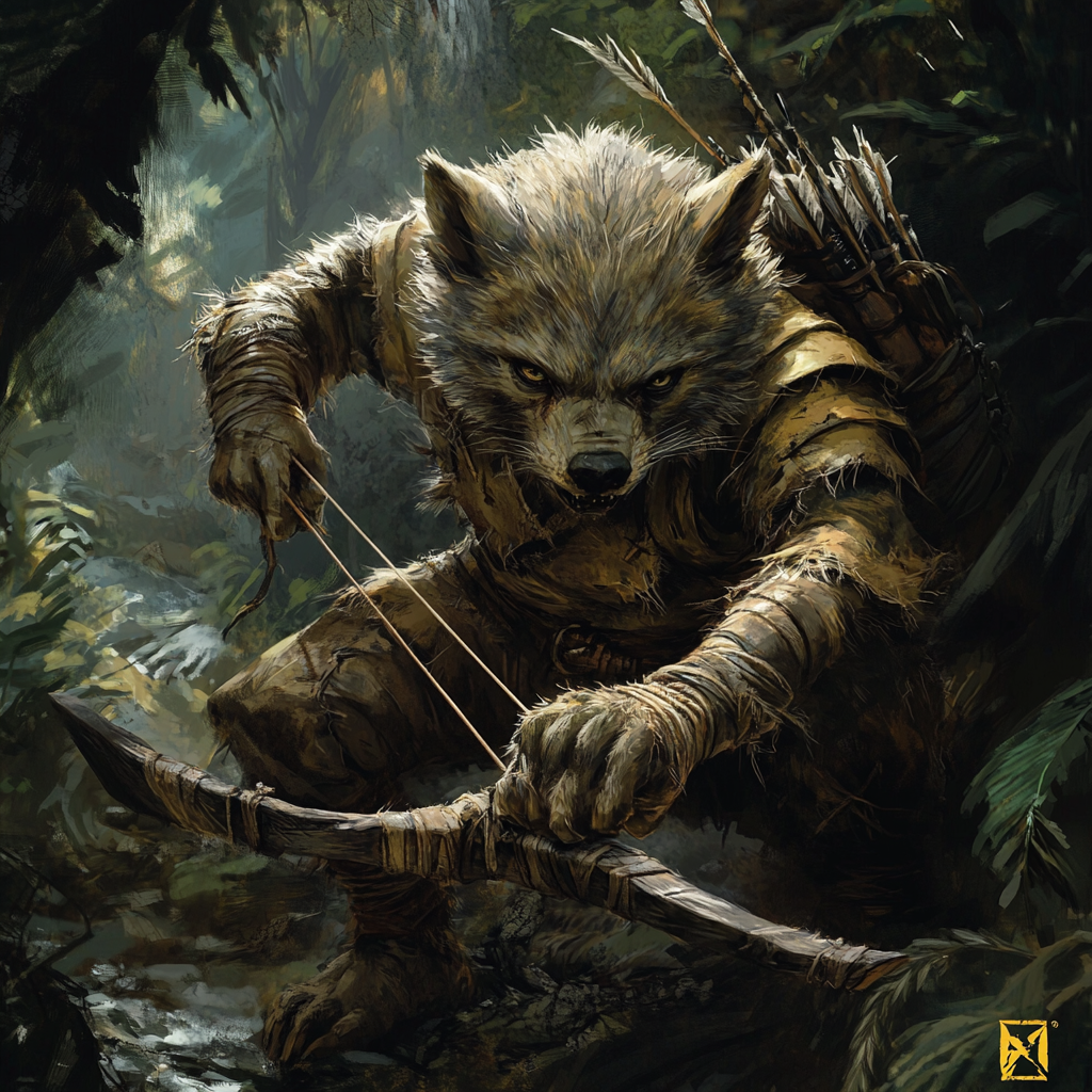 A Lean Gnoll Hunter in Shadowy Forest